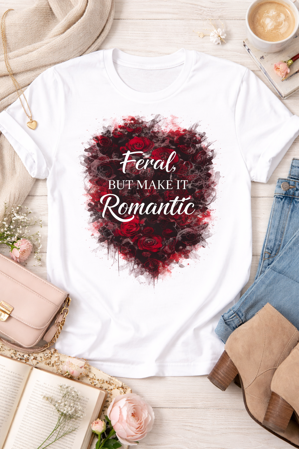 Feral, But Make It Romantic T-Shirt | Dark Romance Graphic Tee